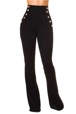 Pantaloni eleganti OTIS, cu croi evazat si butoni decorativi, Negru 6