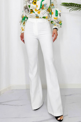 Pantaloni eleganti, Katte, croiala evazata si talie inalta, Alb