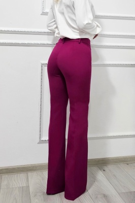 Pantaloni eleganti, Katte, croiala slim evazata si talie inalta, Violet detaliu spate
