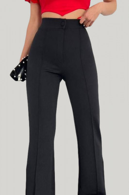 Pantaloni eleganti Mya, cu dunga evidentiata si croiala usor evazata, Negru1