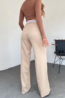 Pantaloni eleganti Renato, croiala lejera si inchidere asimetrica, Crem 1