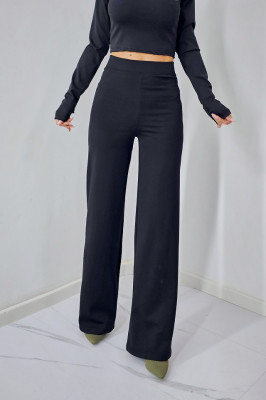 Pantaloni evazati Harys, cu talie inalta si croi office, Negru 3
