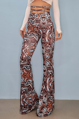 Pantaloni lejeri Sahara, cu talie inalta, Geometric3