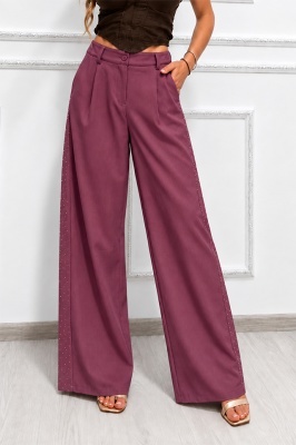 Pantaloni CELISA vedere spate cu talie elastică și croială lejeră, magenta