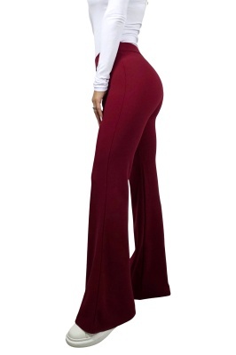 Pantaloni Politeh, evazati, cu talie inalta, Rosu inchis, Marime S/M detaliu lateral