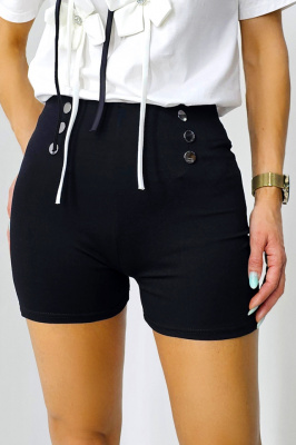 Pantaloni scurti eleganti SwEDEN, cu butoni si talie inalta, Negru 2