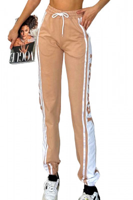 Pantaloni sport Playlist, cu imprimeu bicolor si banda elastica, Crem 3
