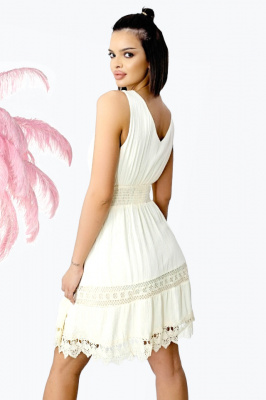 Rochie brodata Boema, cu dantela si elastic in talie, Alb unt, Marime S/M/L spate