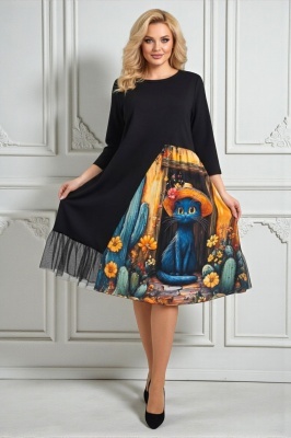 Rochie casual Arty Fiora, cu tull si croi oversize, Blue Fiesta, Marime S/M/L