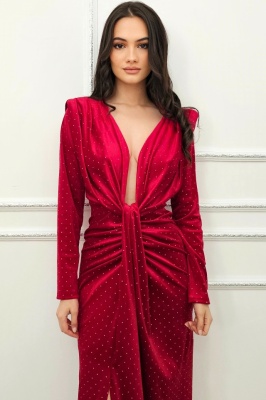 rochie catifelata rosu intens