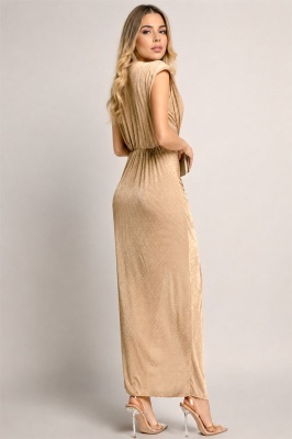 Rochie de ocazie cu cristale JHOSY si decolteu adanc, Crem, Marime S/M detaliu spate