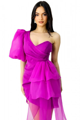 Rochie de seara Dayana, cu maneca bufanta si detaliu din organza, Mov 5