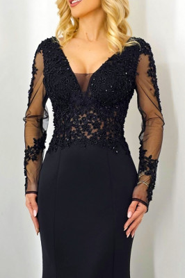 Rochie de seara Melany, tip sirena, cu broderie si margele, Negru 2