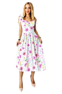 Rochie de vara Masha, cu bumbac bistrech si imprimeu floral, Magenta Roses, Marime S/M 5