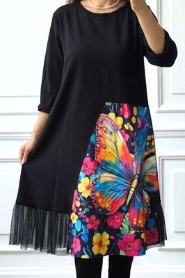 Rochie de zi Arty Fiora, cu tull si croi oversize, Cosmic Butterfly, Marime S/M/L
