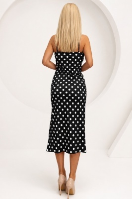 Rochie eleganta cu buline, NOELLA, snur lateral si cupe buretate, NEGRU, Marime S/M detaliu spate