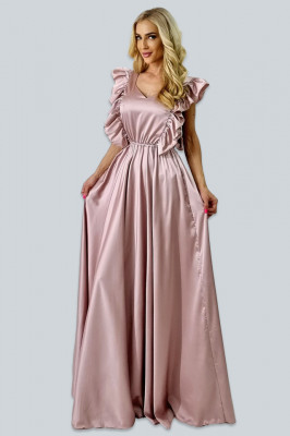 Rochie lunga Ingrid, cu volane si aspect vaporos, Nude