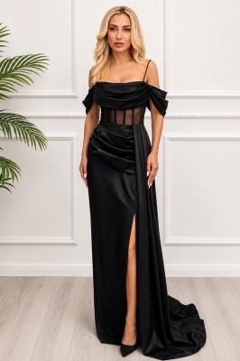 Material satinat premium cu aspect lucios rochie lungă SABella
