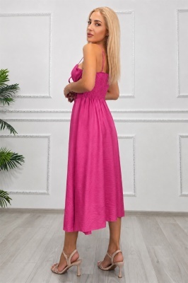 Rochie feminină ARIELLA cu bretele reglabile și fustă amplă, fucsia