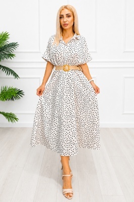 Rochie midi casual EVELISSE, cu guler camasa și curea texturată, Alb, Marime S/M