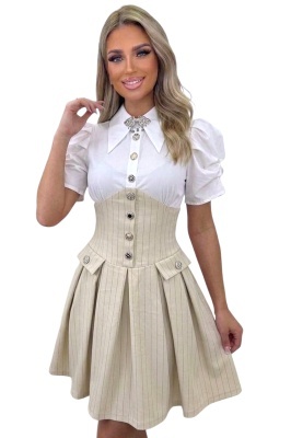 Rochie crem eleganta tip camasa cu design rafinat si volum controlat