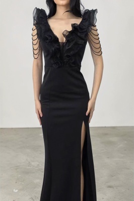 rochie neagra de seara cu design de impact si stralucire intensa