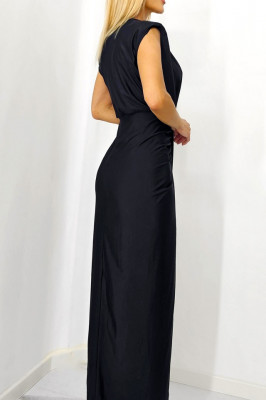 Rochie satinata Ilaria, croiala conica si decolteu adanc, Negru, Marime S/M 4
