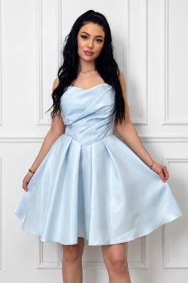 Rochie scurta de ocazie tip babydoll cu umeri descoperiti, falduri ample, material cu efect lurex si fermoar la spate