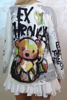 Sacou de zi GRAFFITI, cu imprimeu pop-art, Go To Shop, Alb, Marime S/M