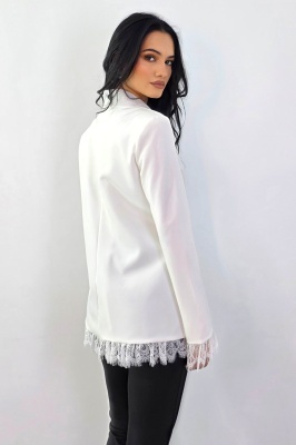 Sacou lung, elegant KISHA Pastel, cu garnituri din dantela, Alb, detaliu spate