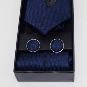 Set 3 piese Elegant, pentru barbati, cravata, buton si batista din stofa, albastru, EC1