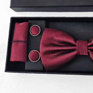 Set 3 piese Gentleman, pentru barbati, papion, buton si batista din stofa, Bordo 4