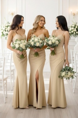 Set 4x Rochie lunga de seara Serelya, cu cristale, AURIU, Marimea L