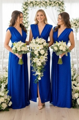 Set 5x Rochie lunga de seara JHOSY, cu paiete, Albastru Royal, Marime S/M