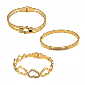 Set Segesta, trei bratari inox, aurii, ajustabile, cu cristale zirconiu4
