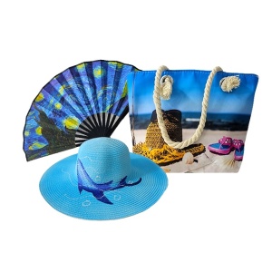 Set Summer, geanta mini pentru plaja, palarie si evantai, Noaptea înstelată, Van Gogh