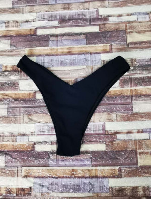 Slip de baie dama, cu talie inalta in V, negru