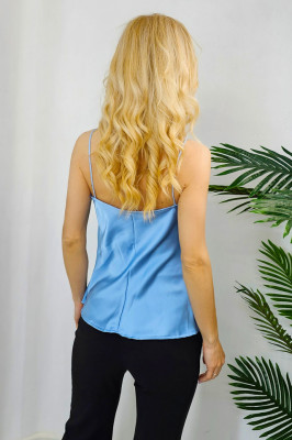 Top din satin Consuelo, cu bretele subtiri si lungime medie, Albastru, Marime universala S/M1