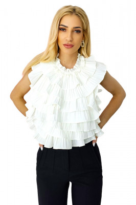 Top elegant Genna, cu spatele gol si volane plisate, Alb, Marime S/M 2