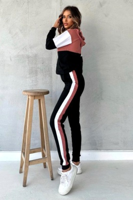 Trening dama VCM, pantaloni si hanorac cu gluga, Negru/Roz lateral