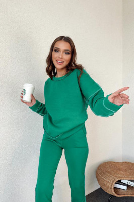 Trening vatuit Aliana, din bumbac, cu guler barcuta si cusaturi evidentiate, Verde1