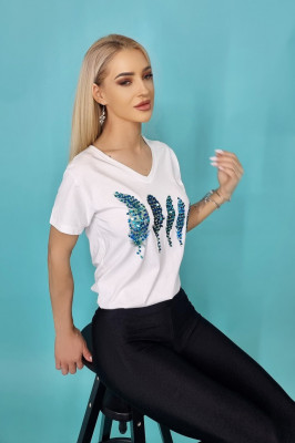 Tricou dama Zayn, cu imprimeu, Moments, Alb3