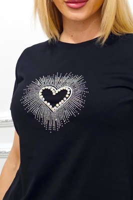 Tricou de dama imprimat AMOO, cu cristale in detaliu
