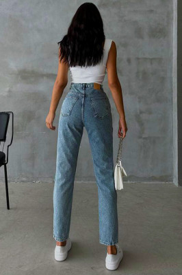 Blugi boyfriend NEW Delhi, cu perforatii ample la genunchi, Albastru denim spate