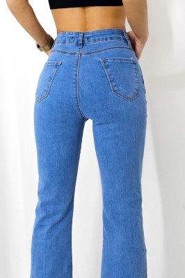 Blugi dama evazati Daria, cu talie inalta si textura elastica, Albastru deschis 1