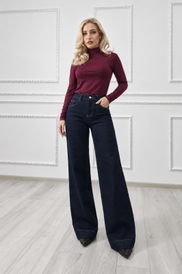 Blugi dama LYSENIA wide leg, cu talie inalta si croi larg, Albastru inchis