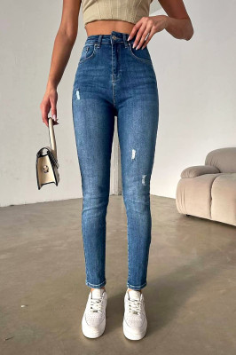Blugi dama, NARY, croiala elastica boyfriend cu talie inalta, Albastru 5