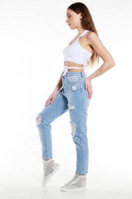 Blugi dama Riky, momfit cu snur posterior, Albastru5