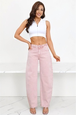 Blugi loose fit TORONTO, cu aspect prespalat, Roz