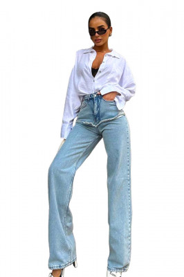 Blugi mom fit Austin, cu franjuri si talie inalta 3